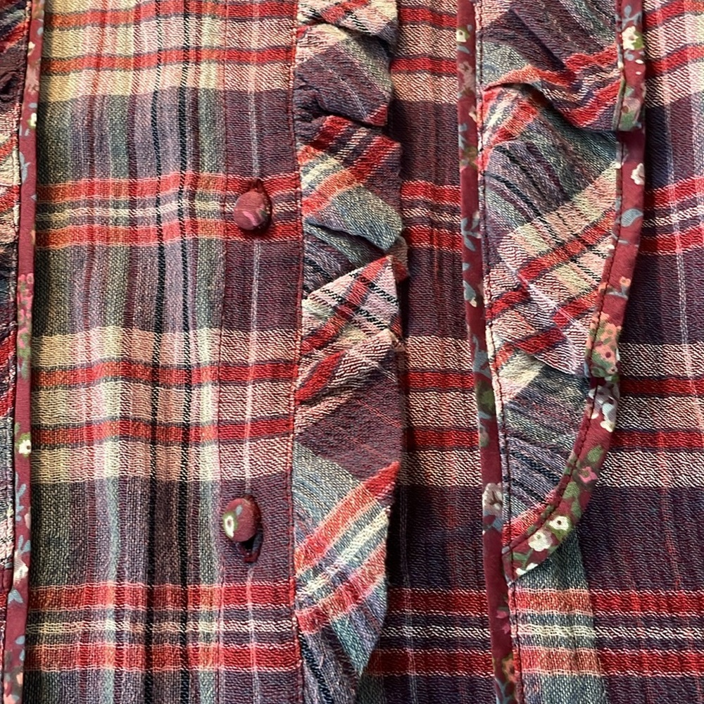 PRETTY IN PLAID 💋💋💋 Sezane ruffle front pink shirt NWOT 36 💕 - Picture 3 of 7